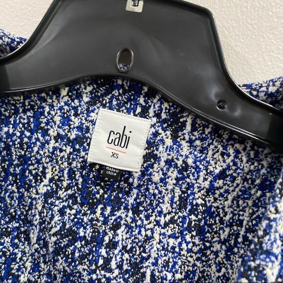 CAbi #5294 Tweed Club Jacket XS Blue Houndstooth Bow Front Retro Preppy Chic - Picture 5 of 11